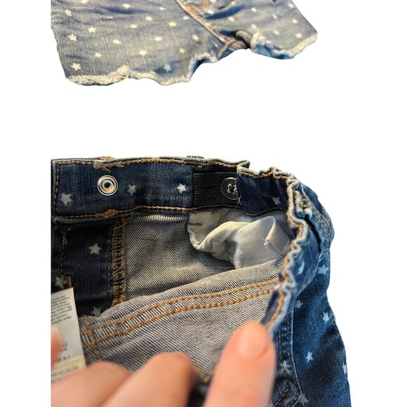 OshKosh BGosh Girls Denim Shorts 3T Star Print Adjustable Waist Raw Hem Pockets - Picture 3 of 6